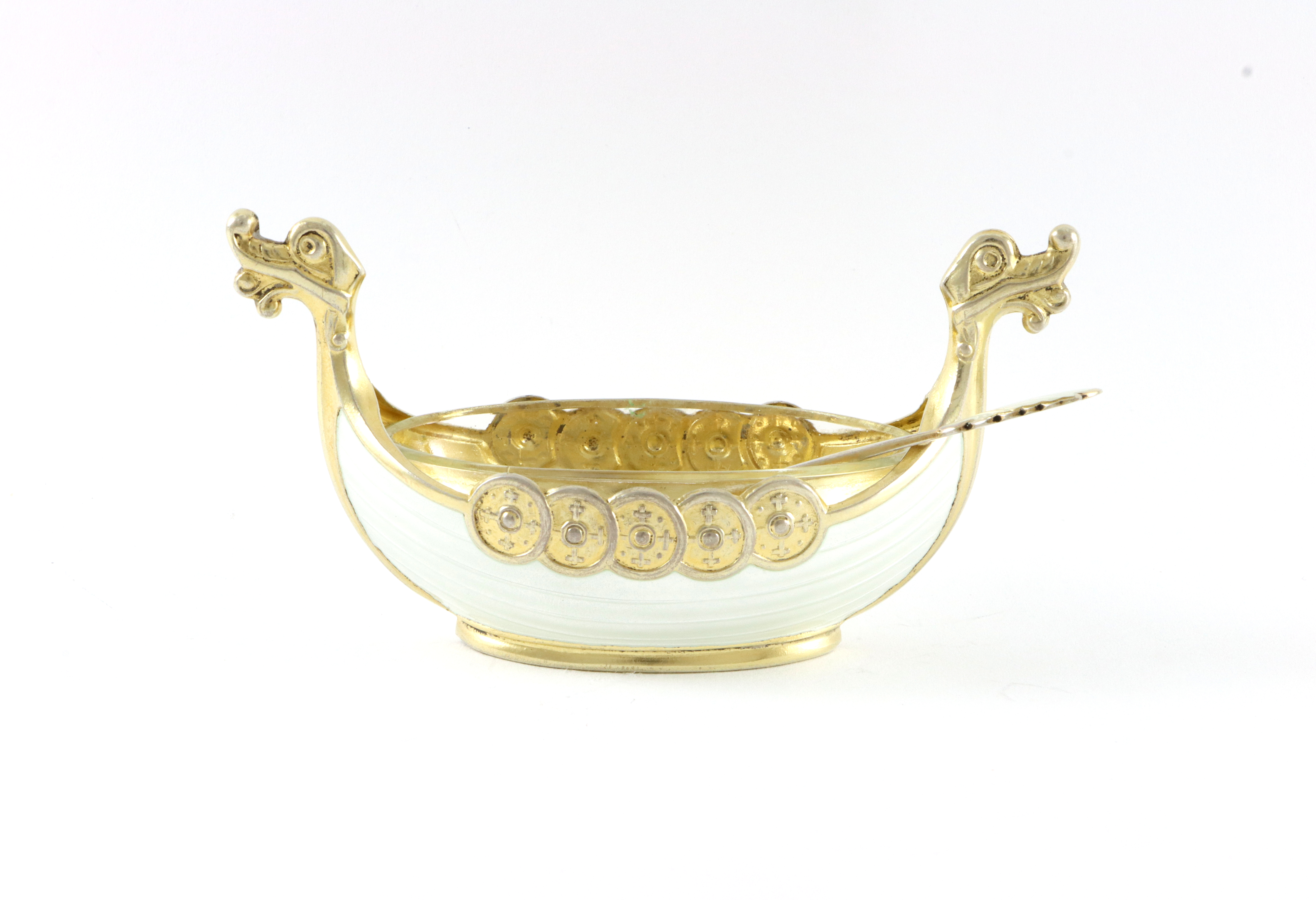 Saltskål og saltskje i 925 Sølv og emalje