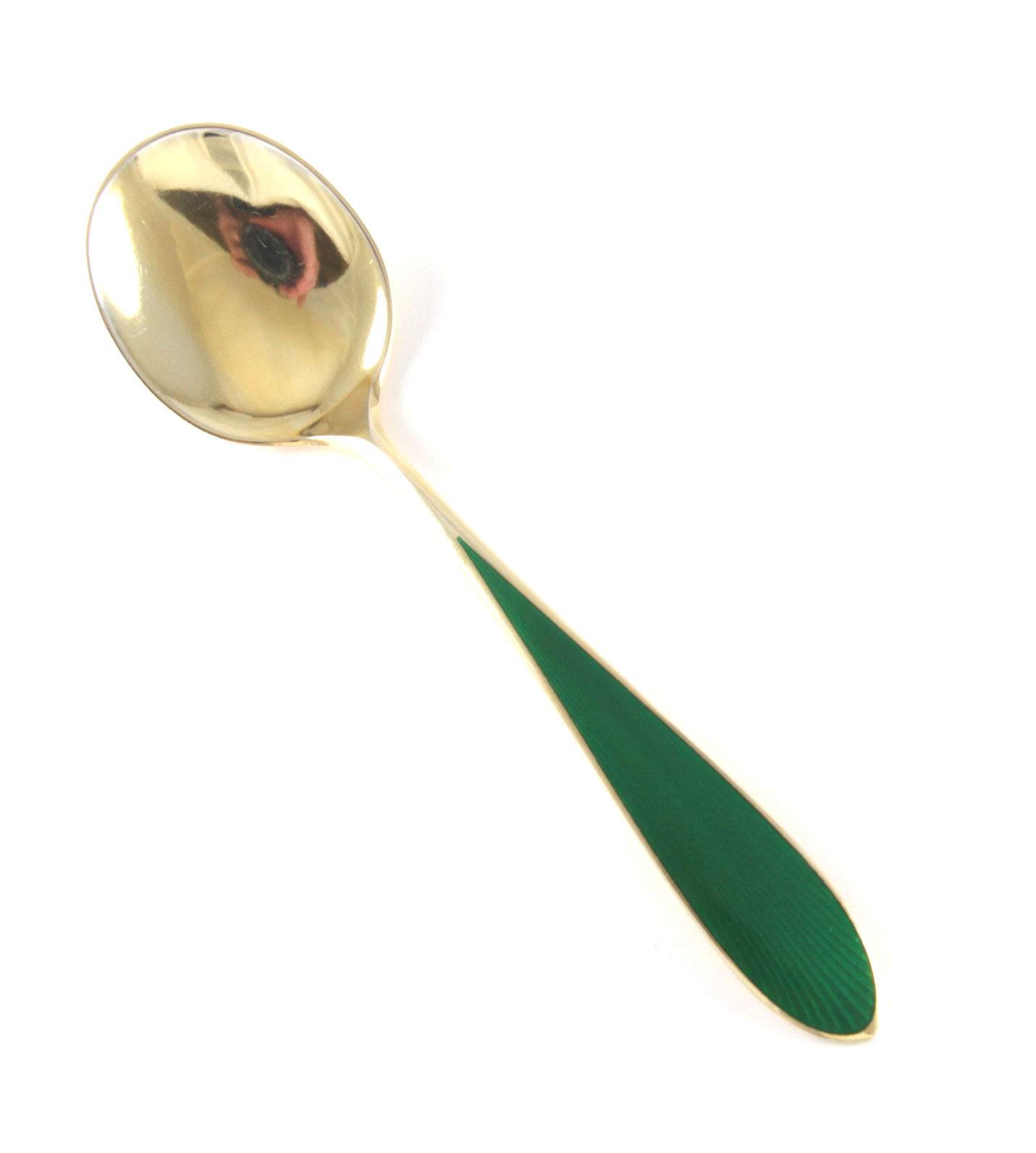 Emaljert dessertskje i sølv