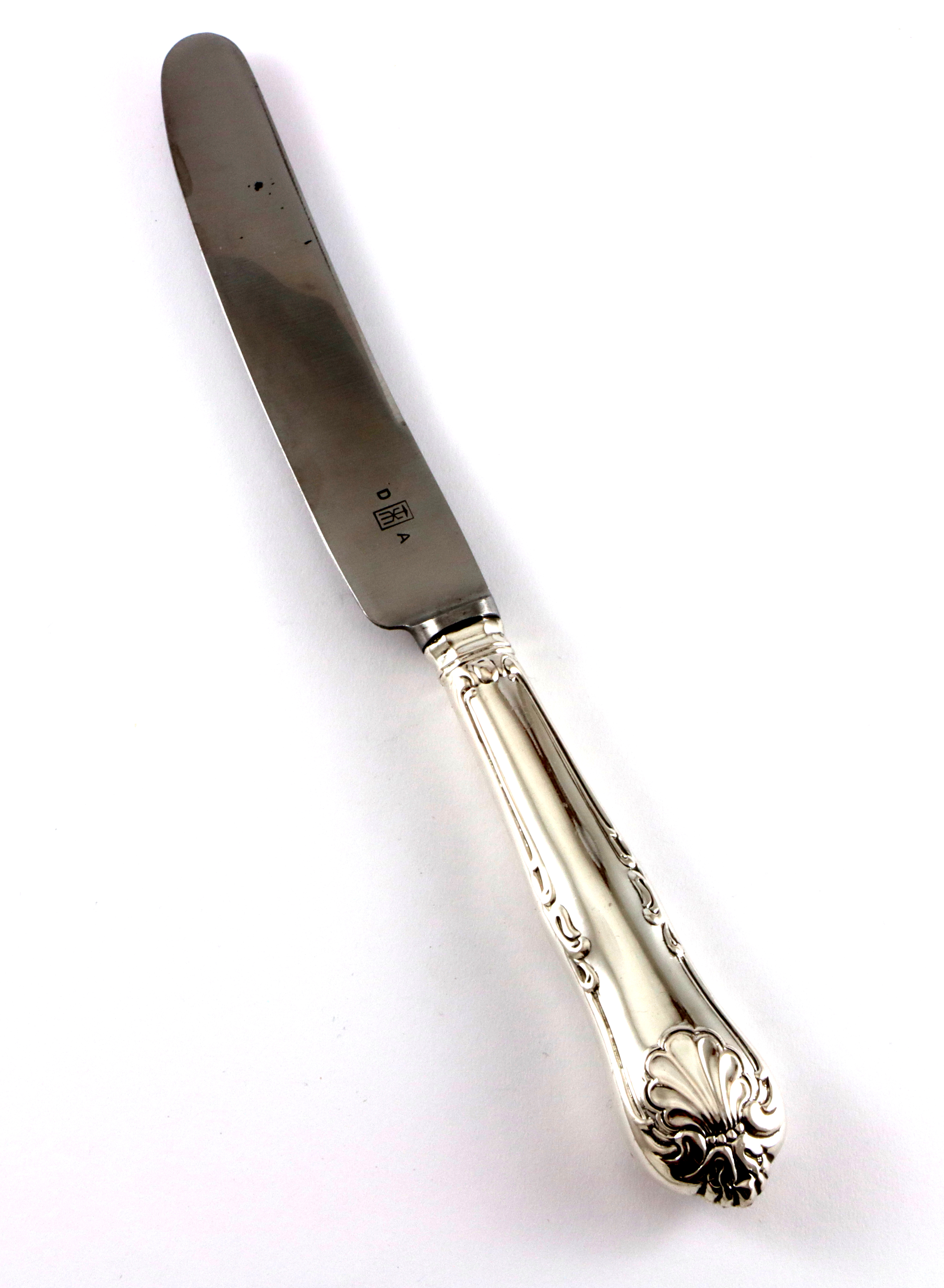 Dobbeltpresset Musling spisekniv i sølv