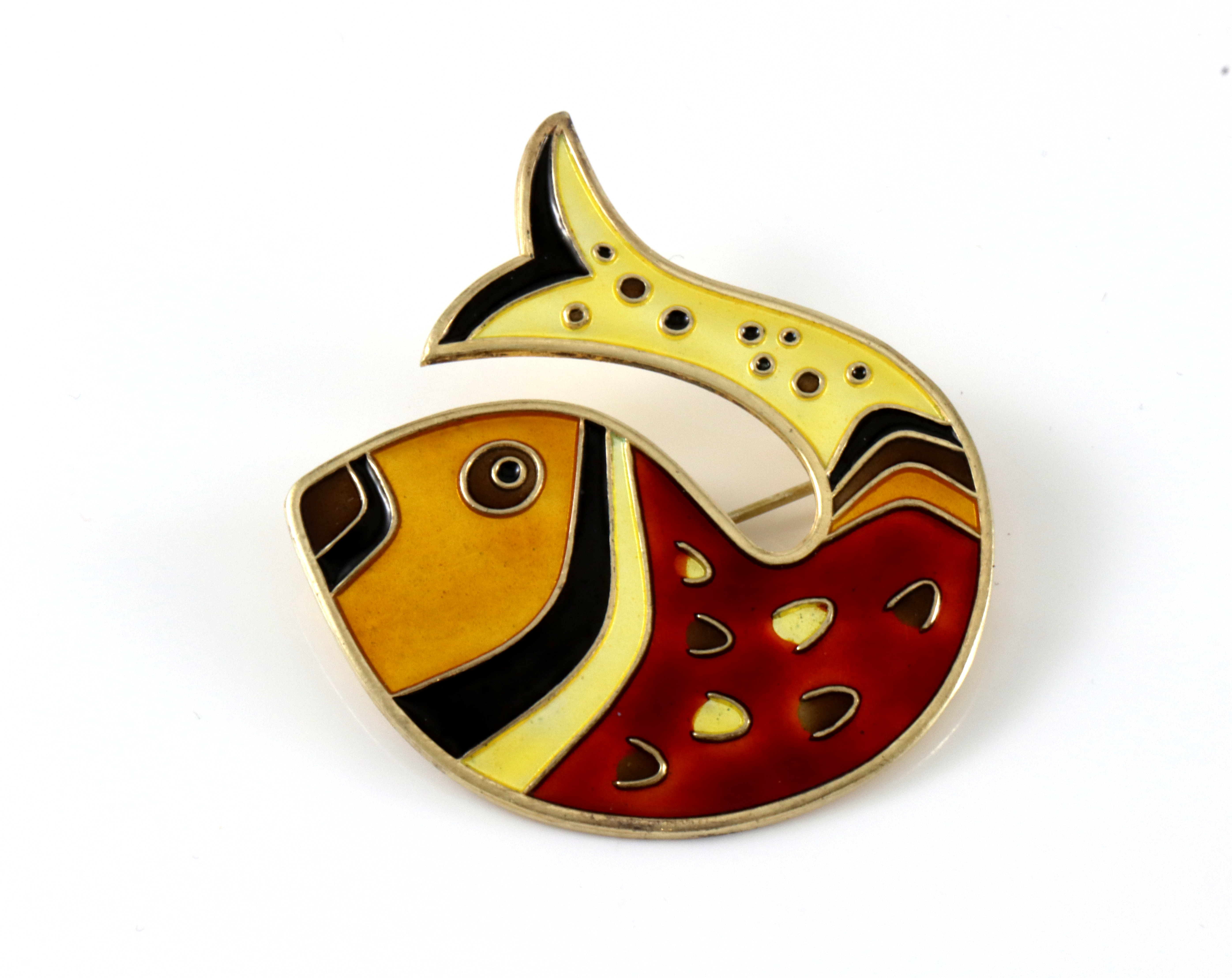 Emaljert brosje i sølv