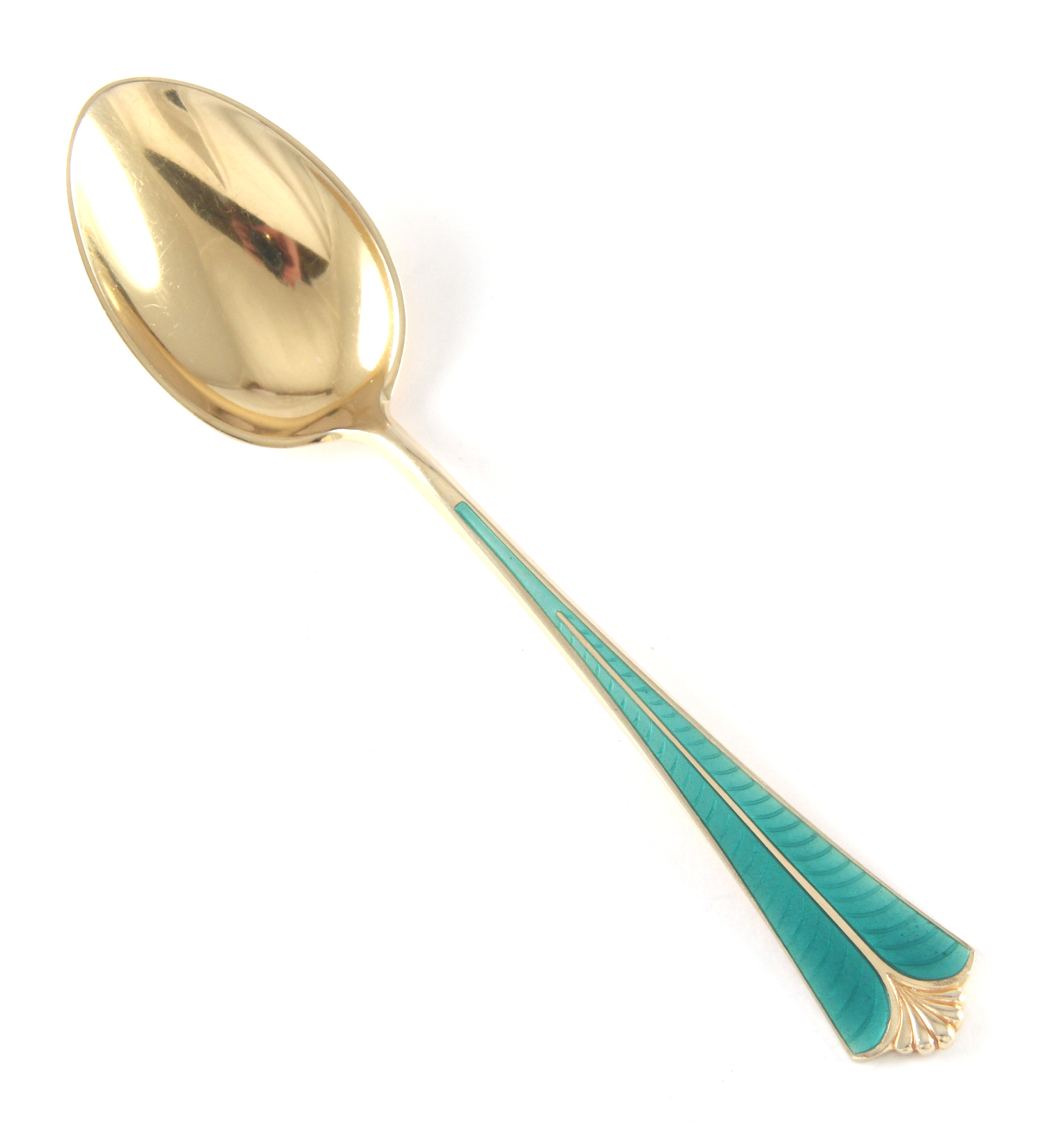 Emaljert dessertskje i sølv