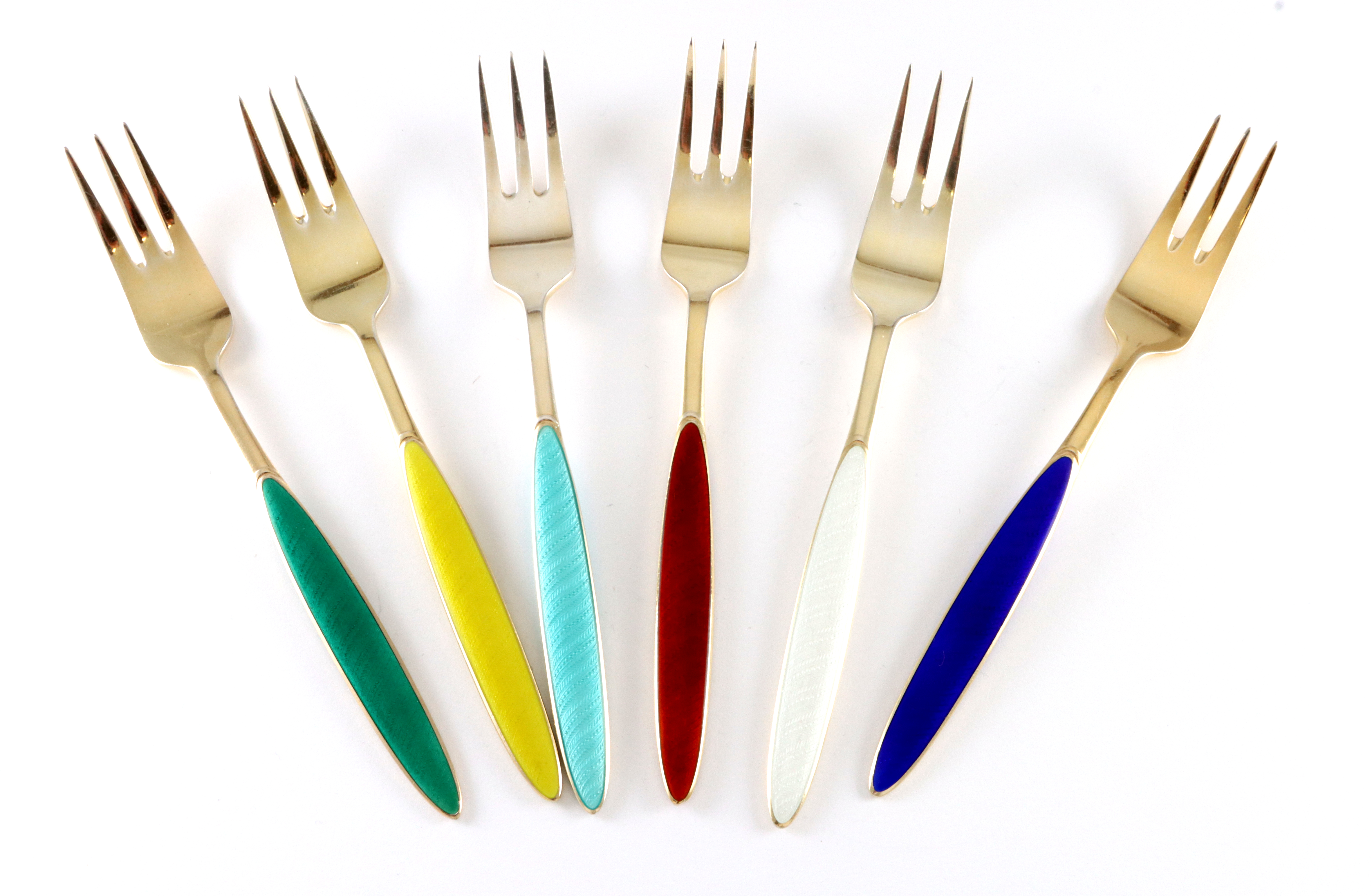 Emaljerte kakegafler i sølv fra Tostrup.