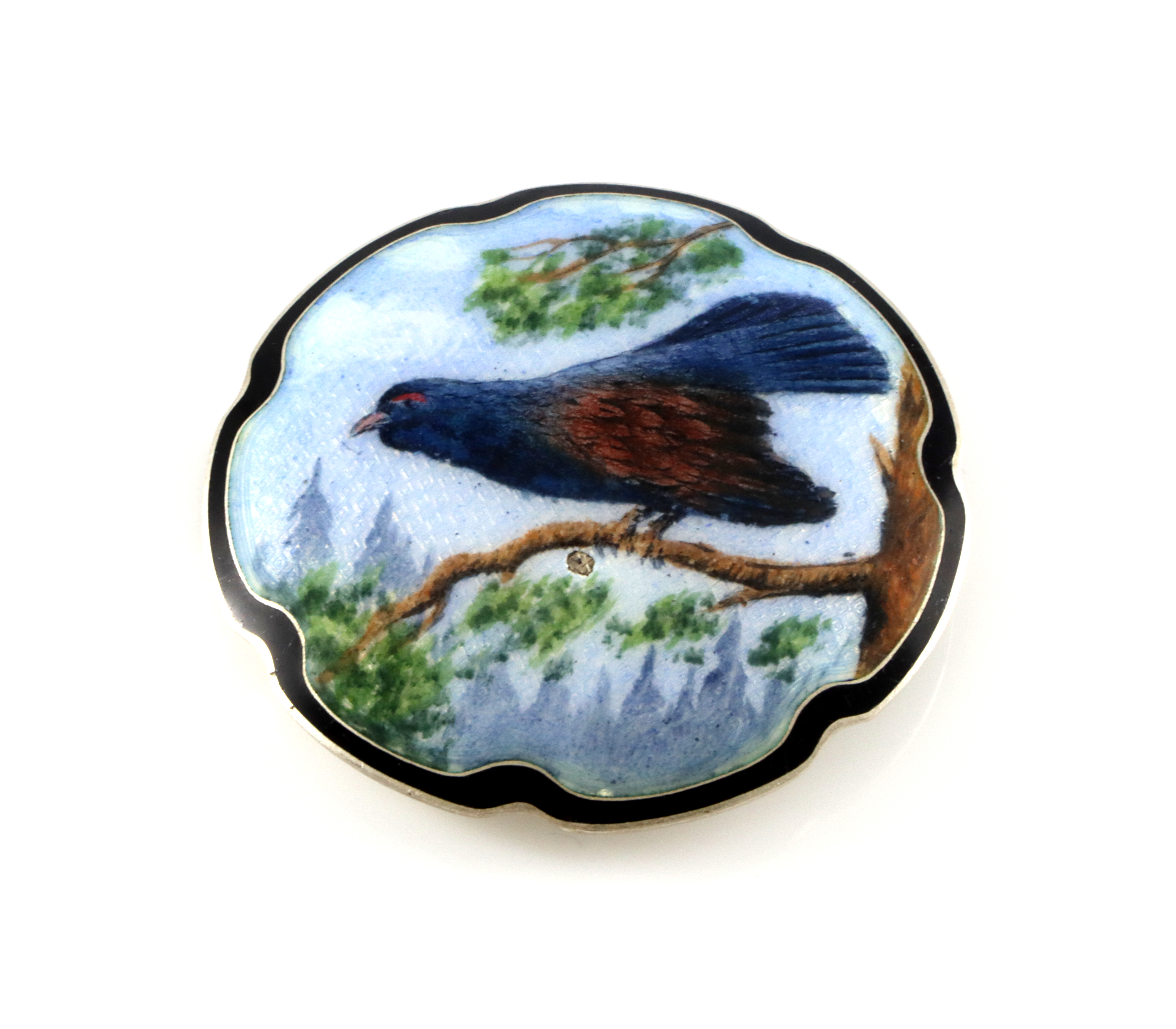 Emaljert brosje i sølv