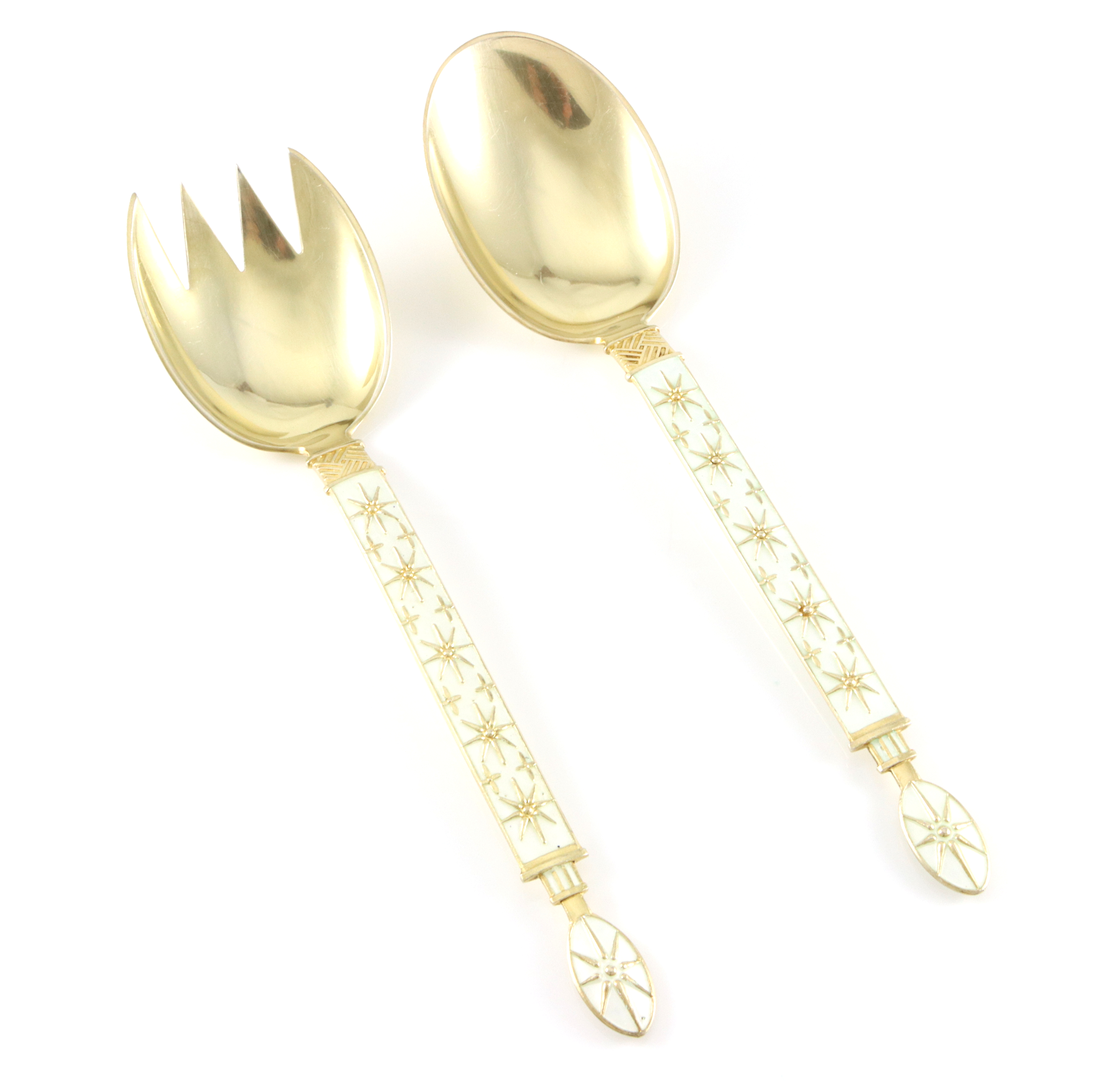 Emaljerte Serveringsdeler i sølv