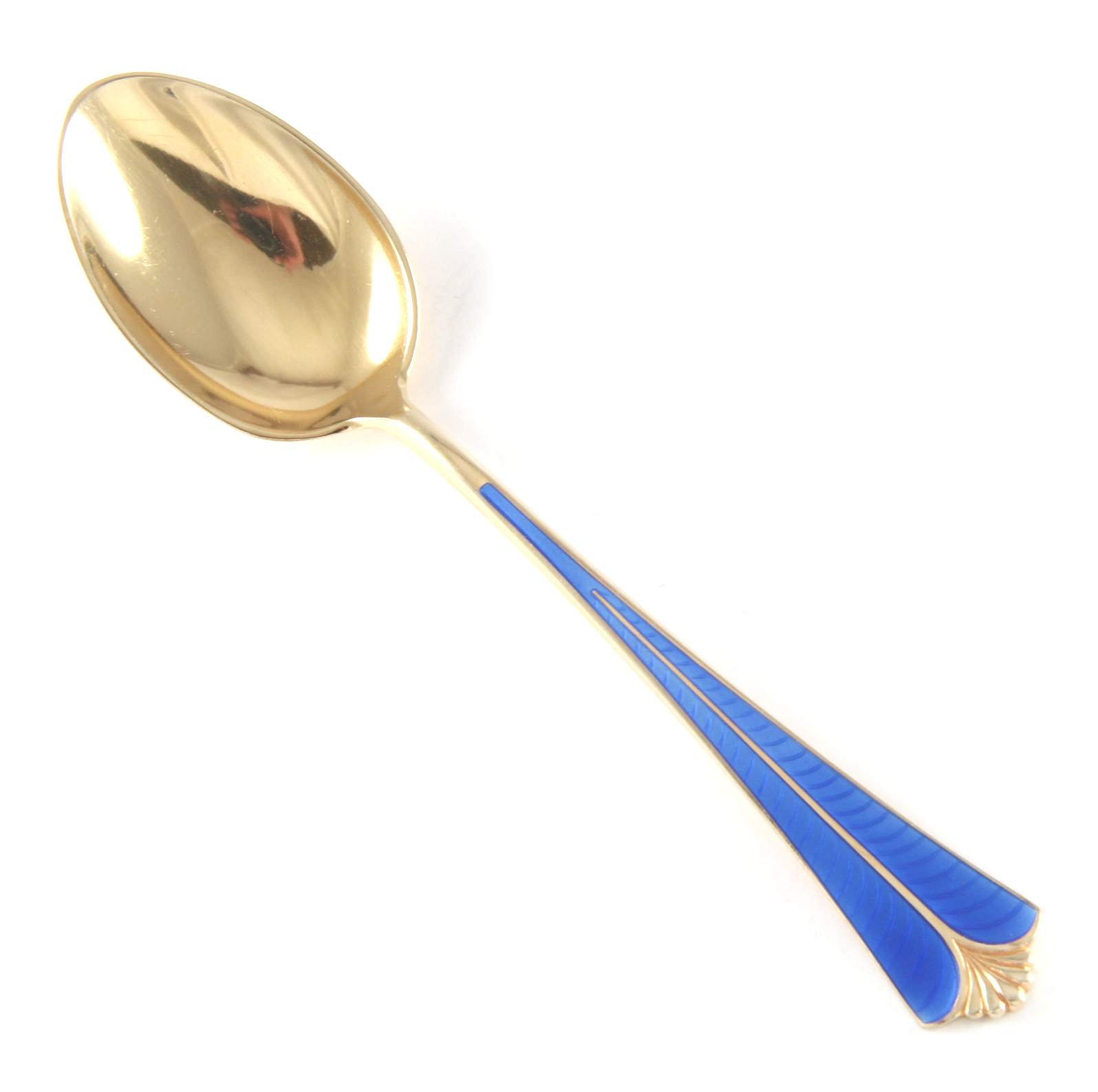 Emaljert dessertskje i sølv