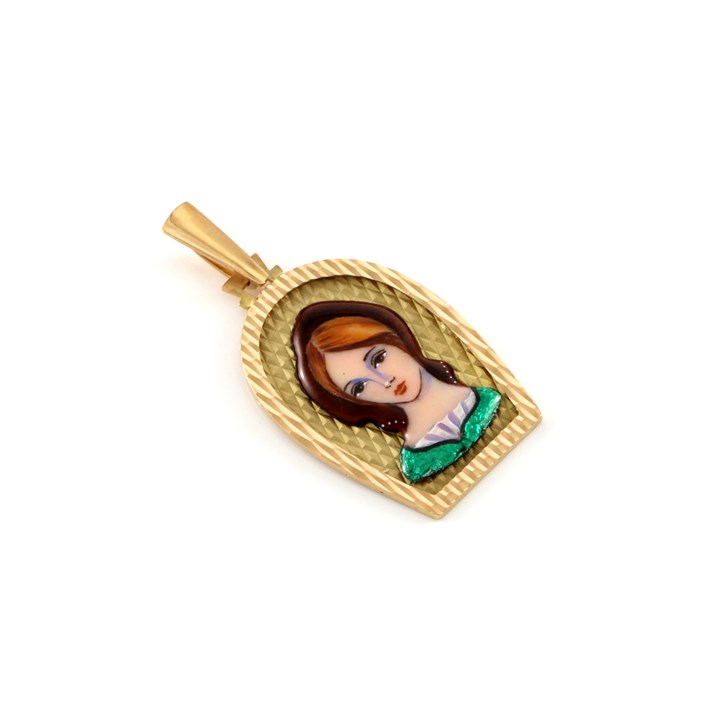 Jomfru Maria. Nydelig anheng med emalje