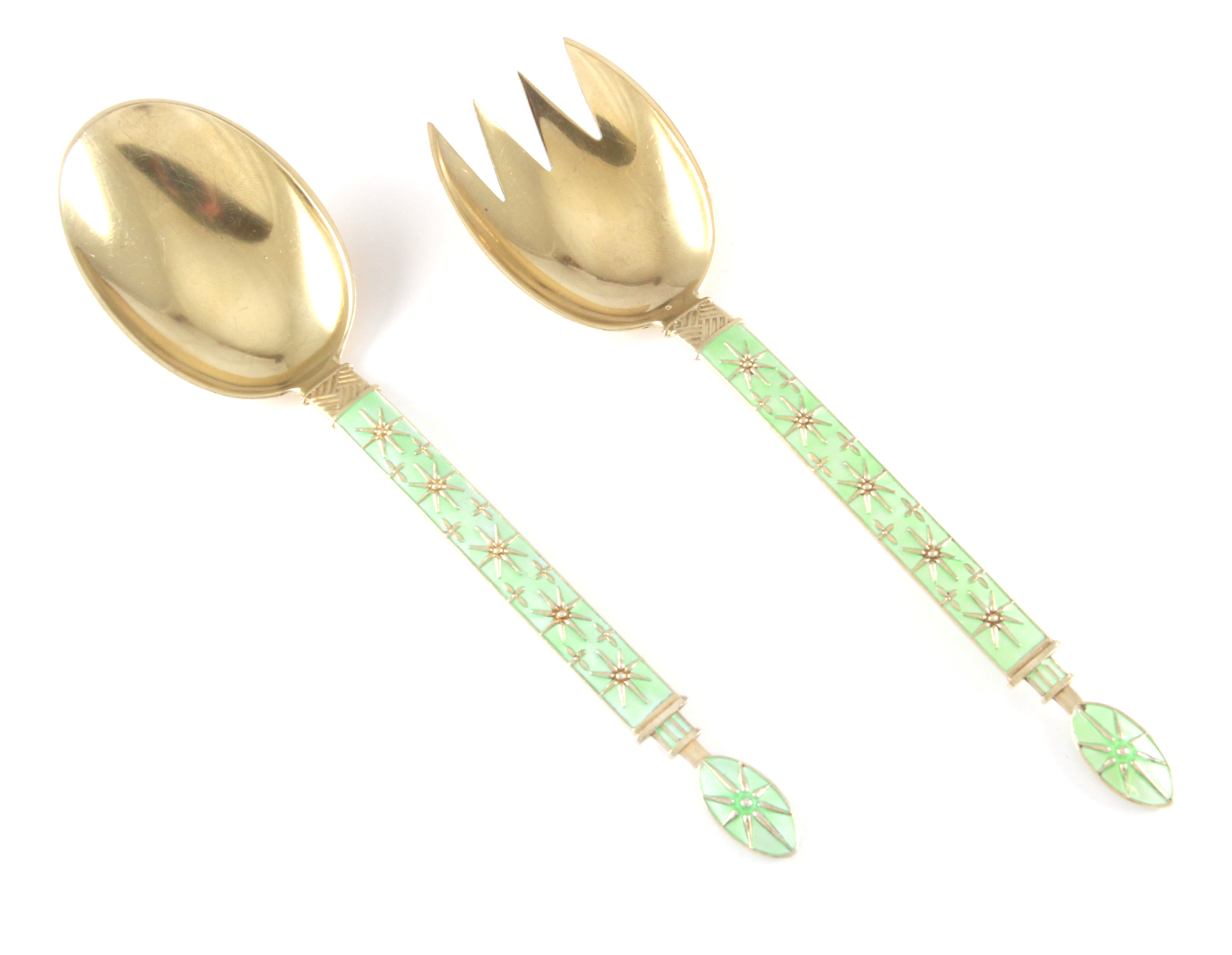 Emaljerte Serveringsdeler i sølv