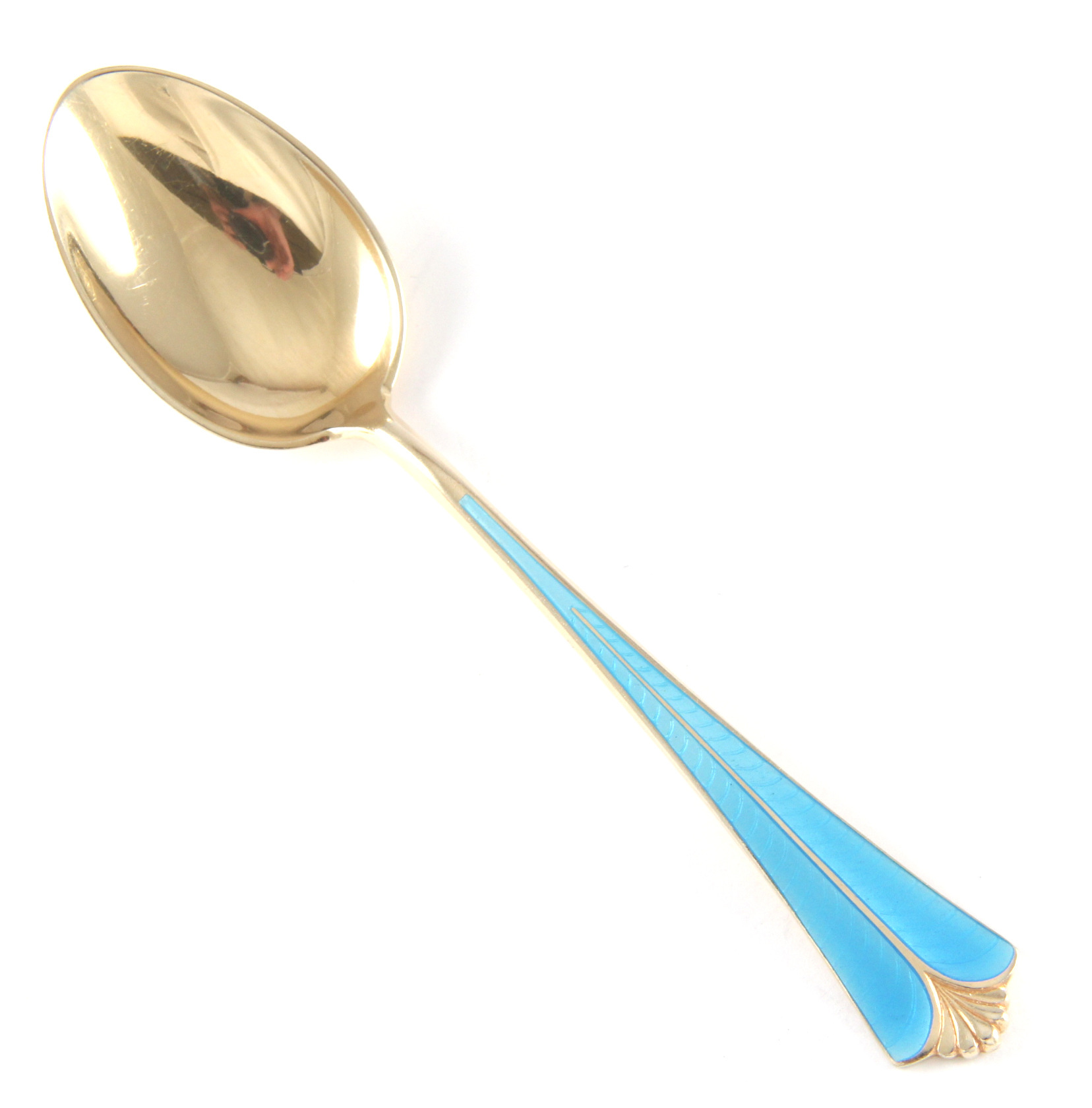 Emaljert dessertskje i sølv