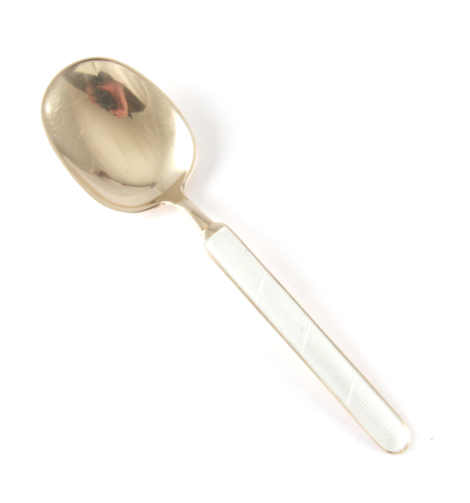 Emaljert dessertskje i sølv