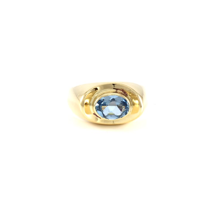 Retro ring i gull med lyseblå stein