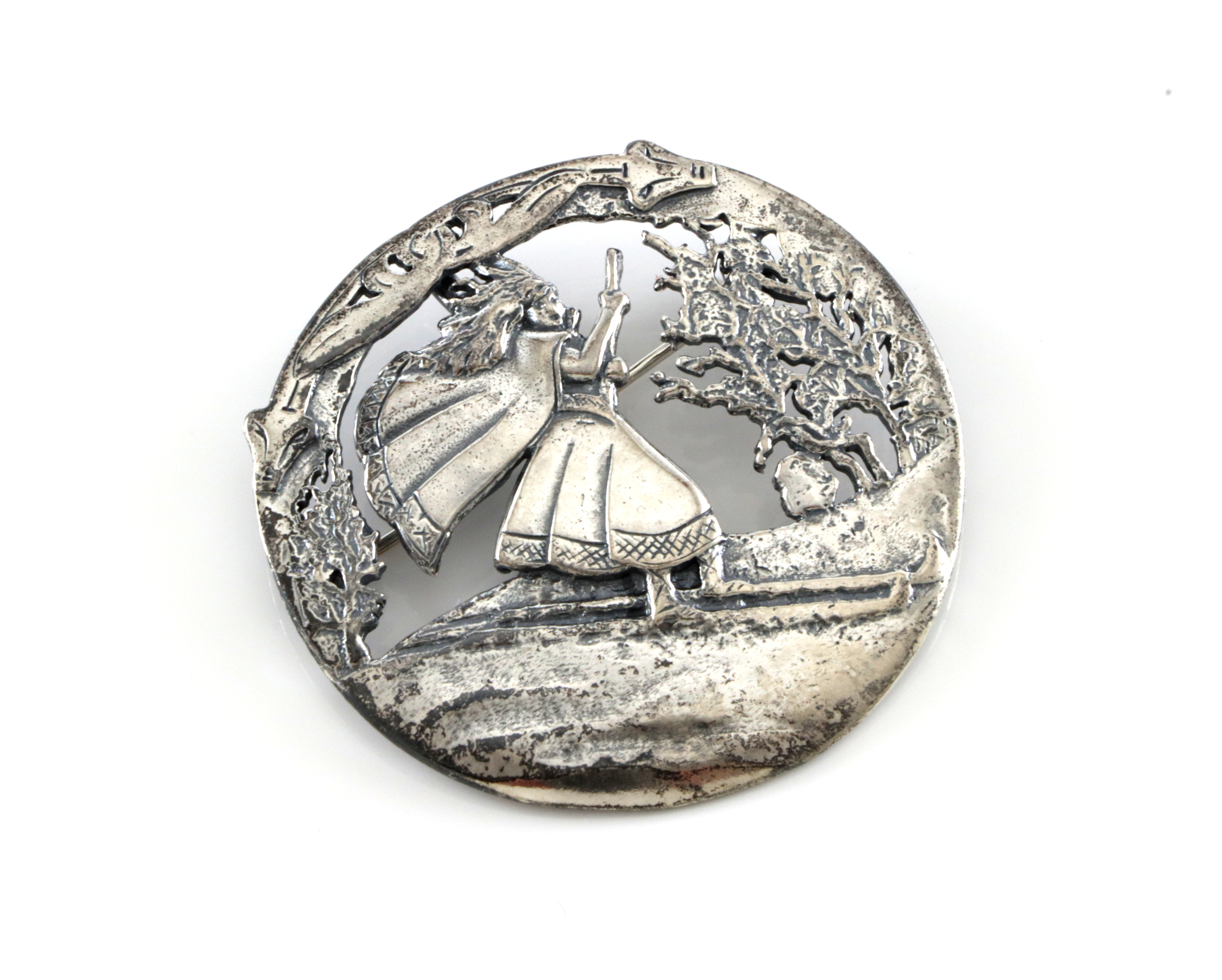 Kombinert anheng/brosje i sølv