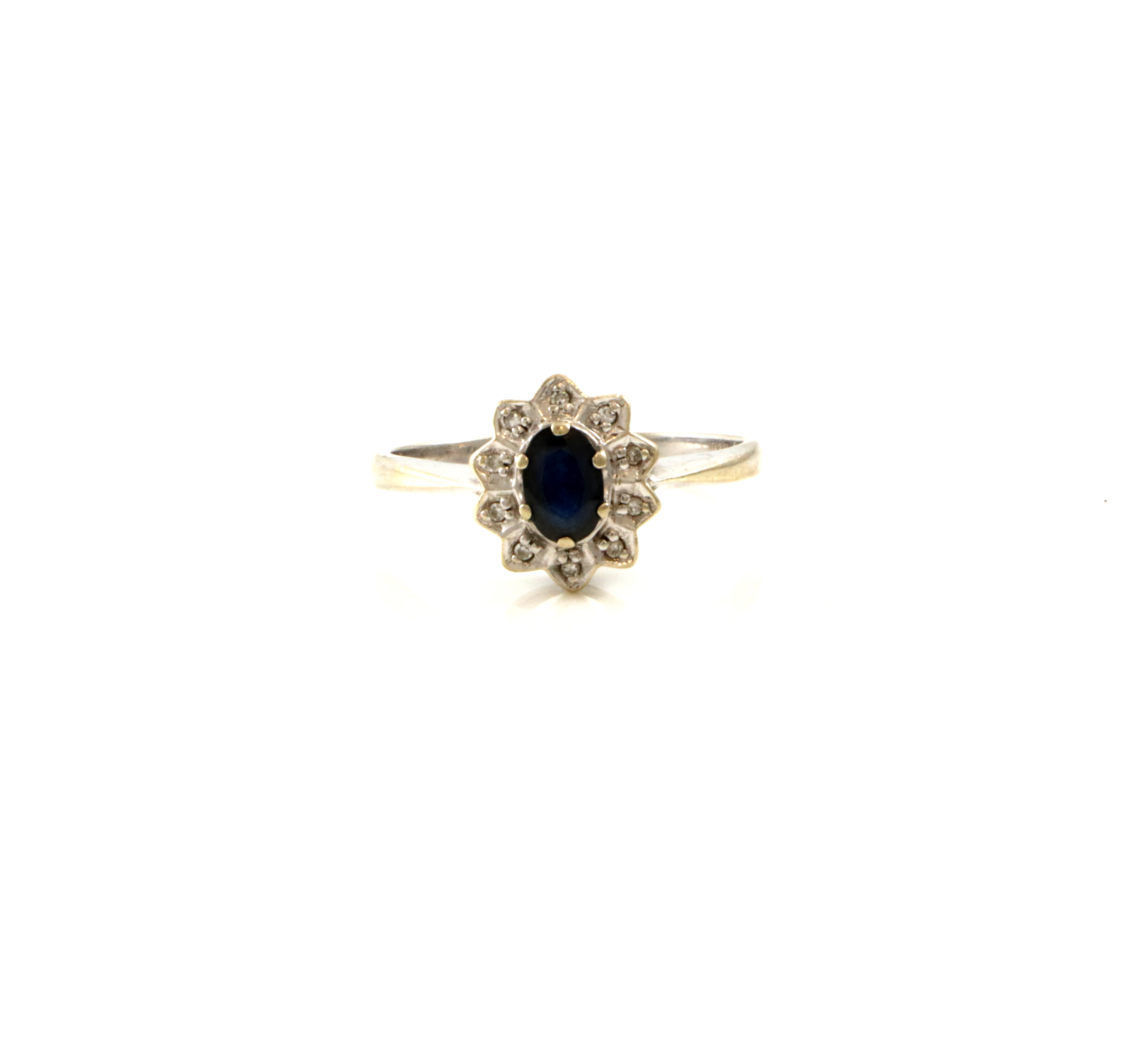 Rosettring med safir og små diamanter