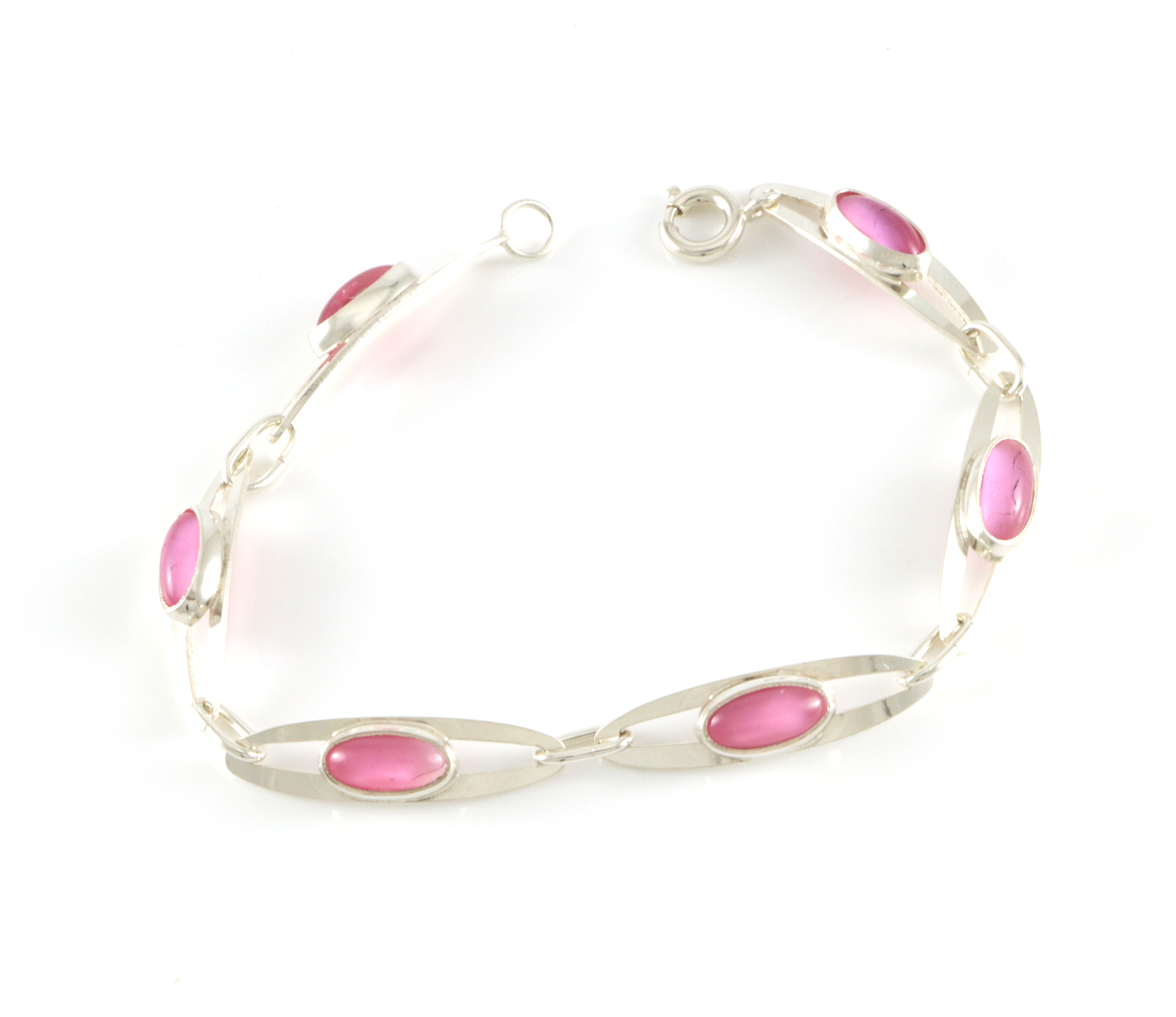 Armbånd i 830 Sølv med rosa steiner