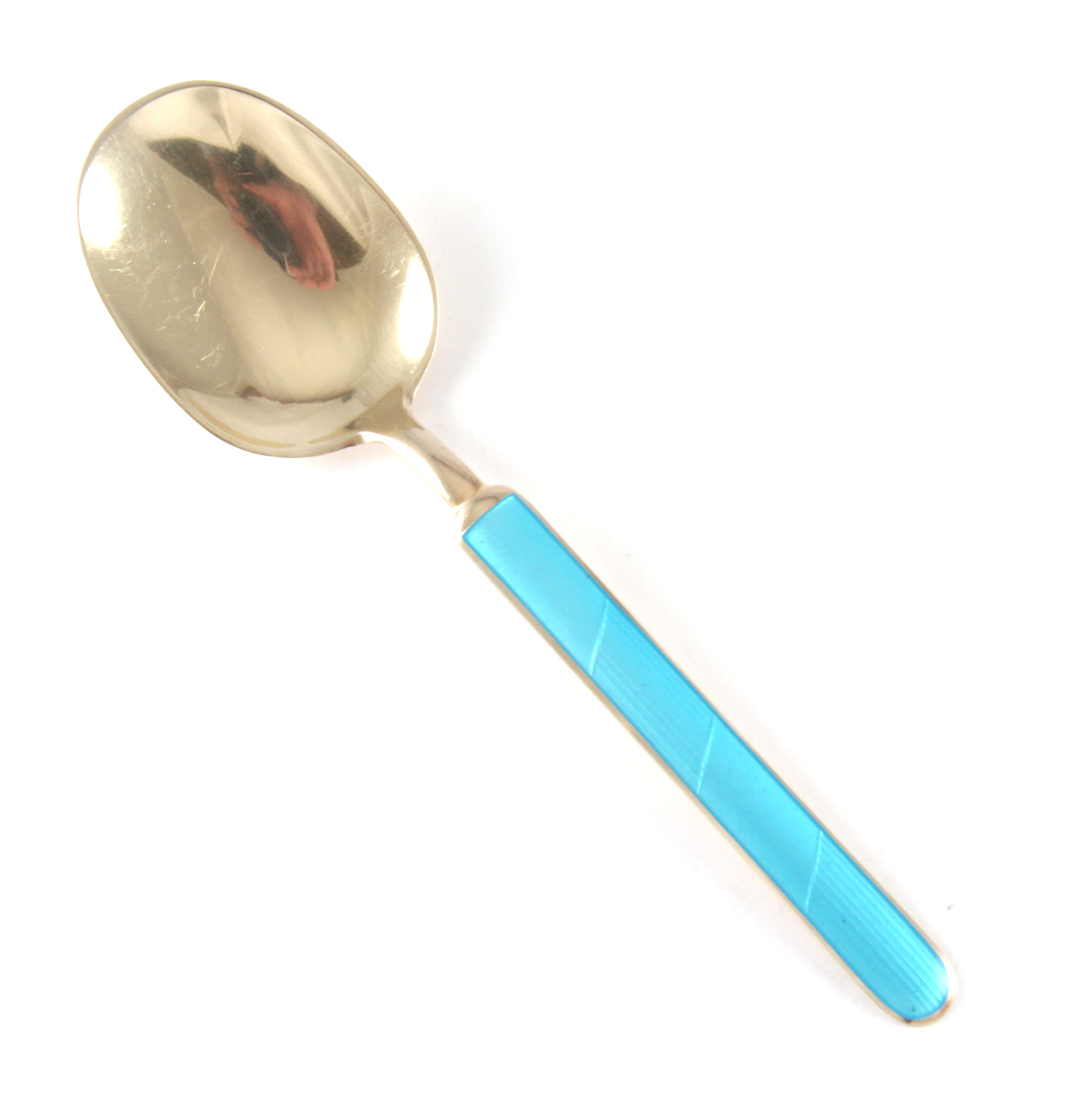 Emaljert dessertskje i sølv