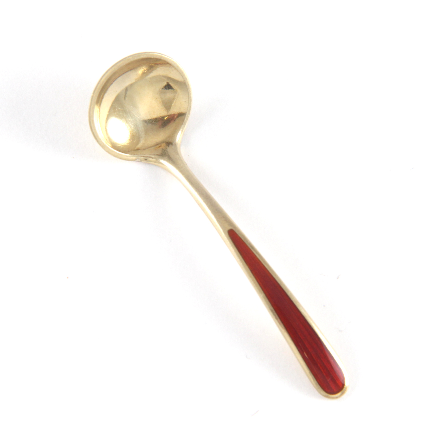 Emaljert saltskje i sølv.