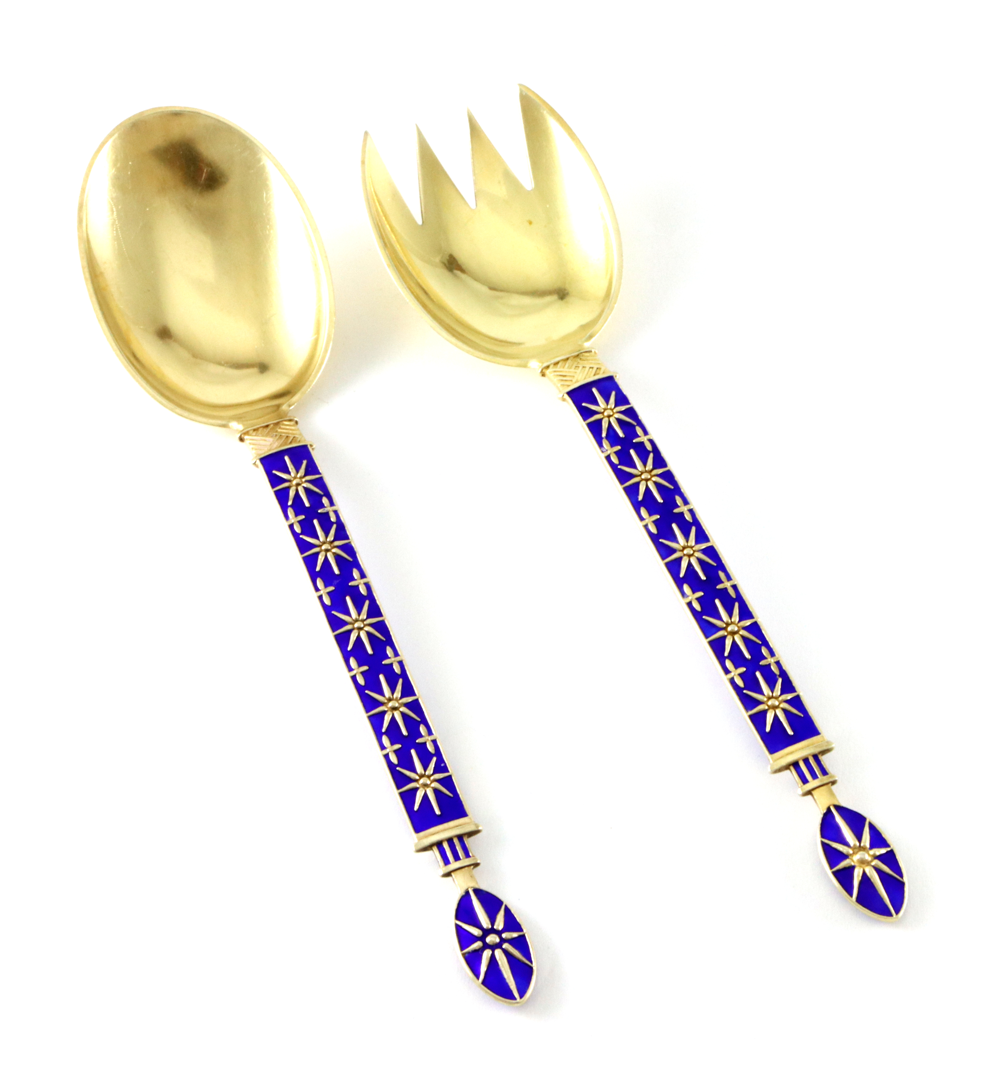 Emaljerte Serveringsdeler i sølv