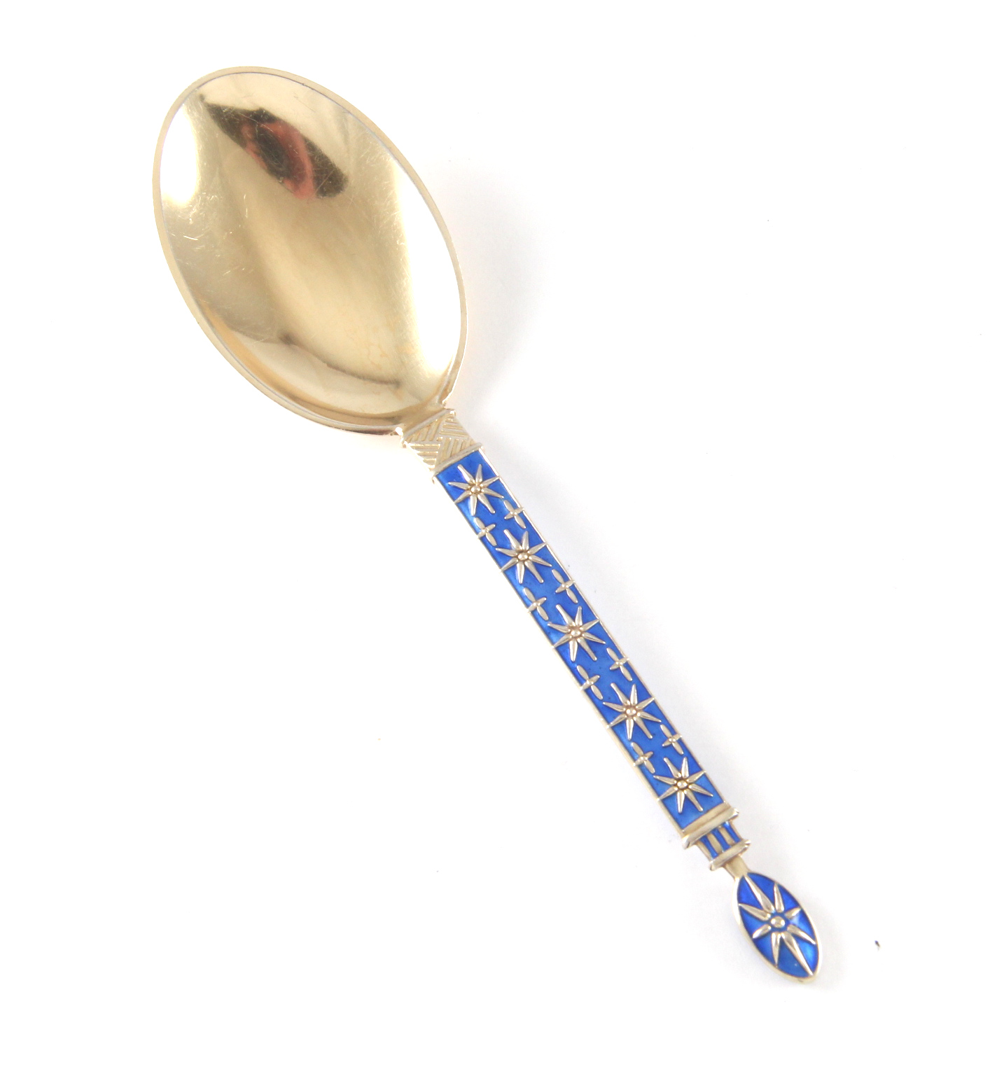 Emaljert dessertskje i sølv