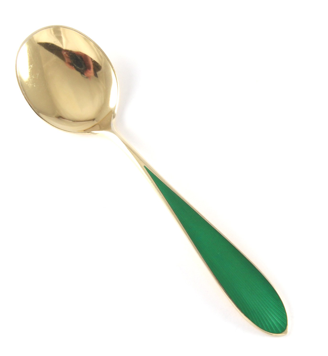 Emaljert dessertskje i sølv