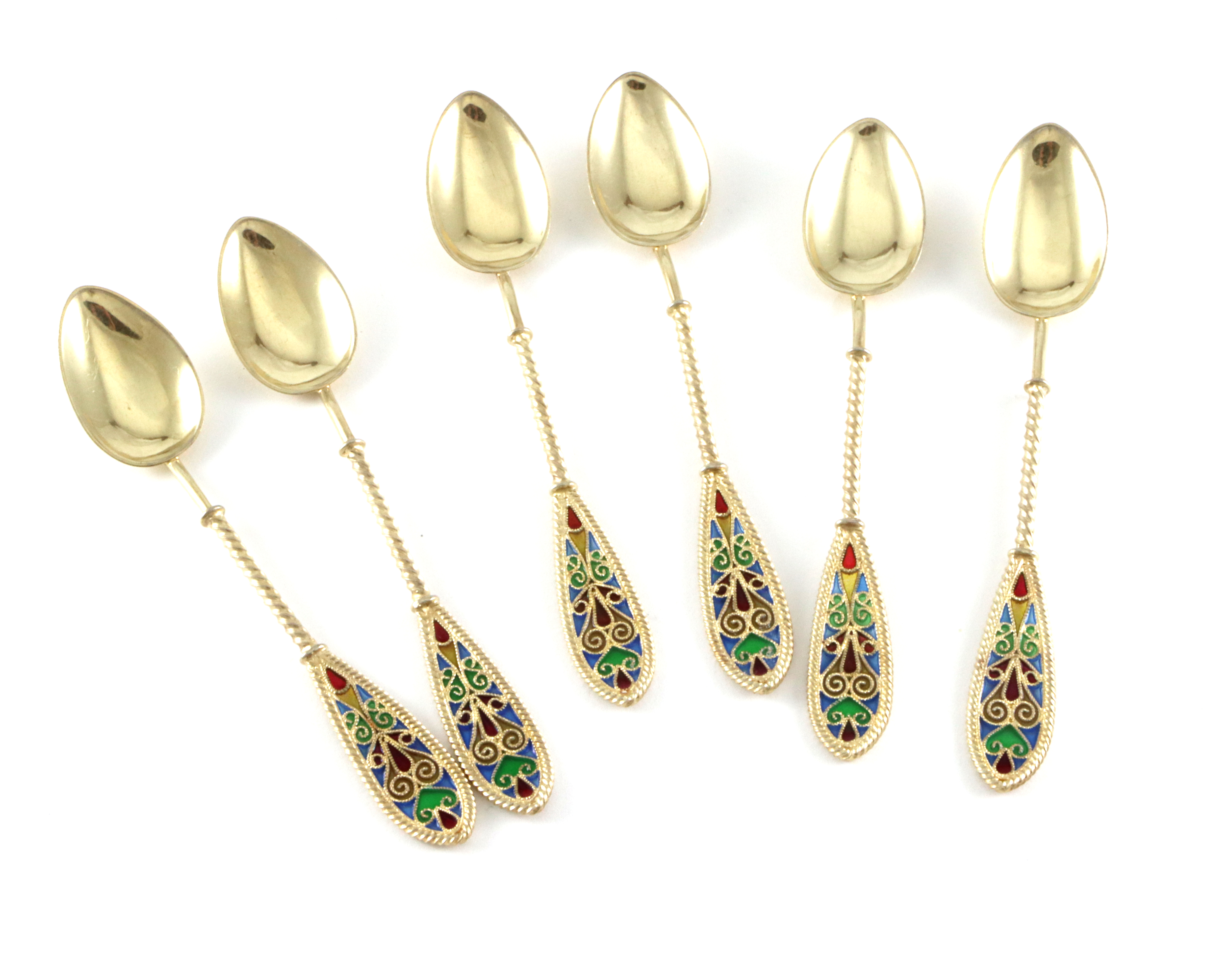 Emaljert dessertbestikk i sølv