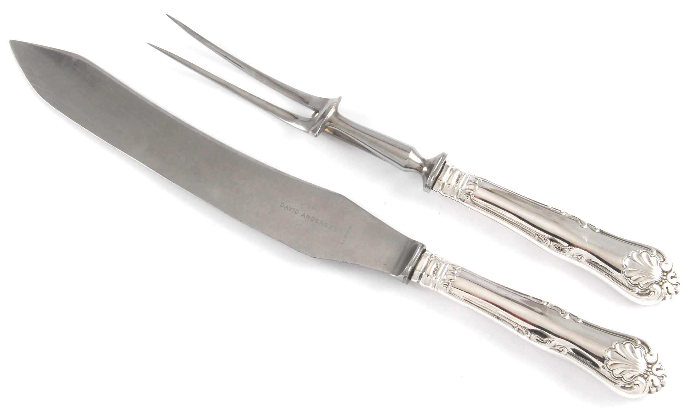 Dobbeltpresset Musling tranchersett i sølv, to deler.