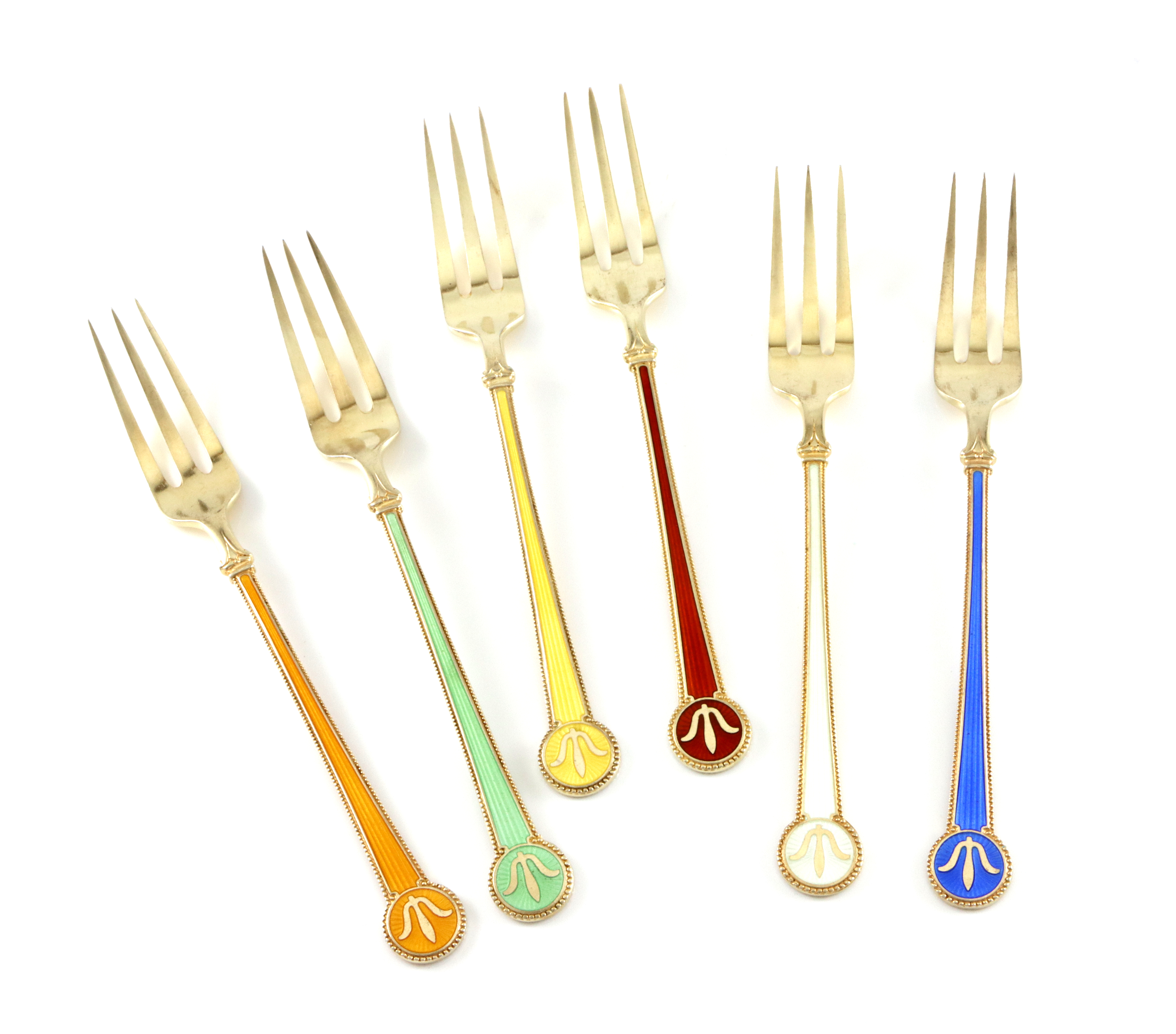 Emaljert dessertbestikk i sølv