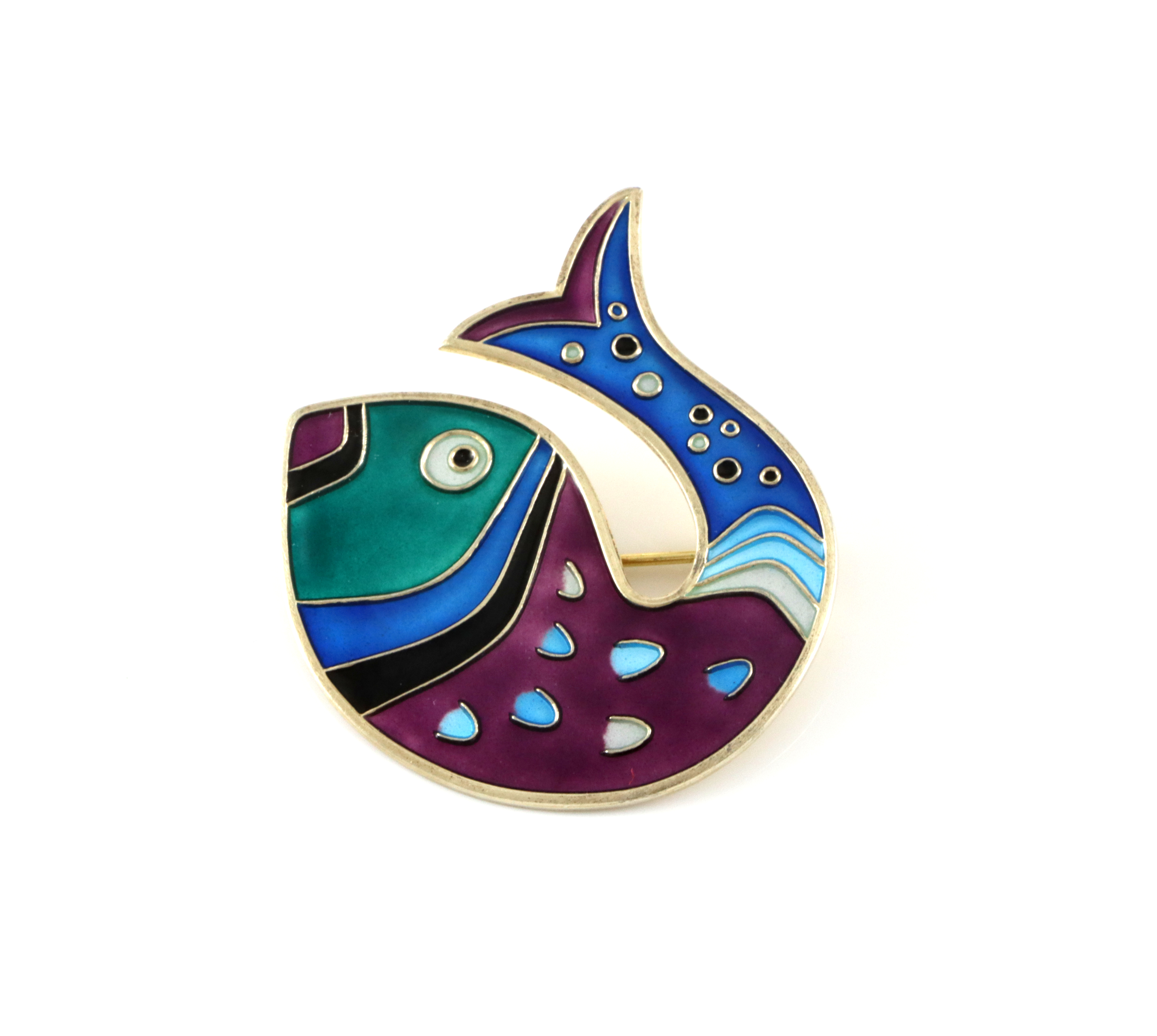 Emaljert brosje i sølv