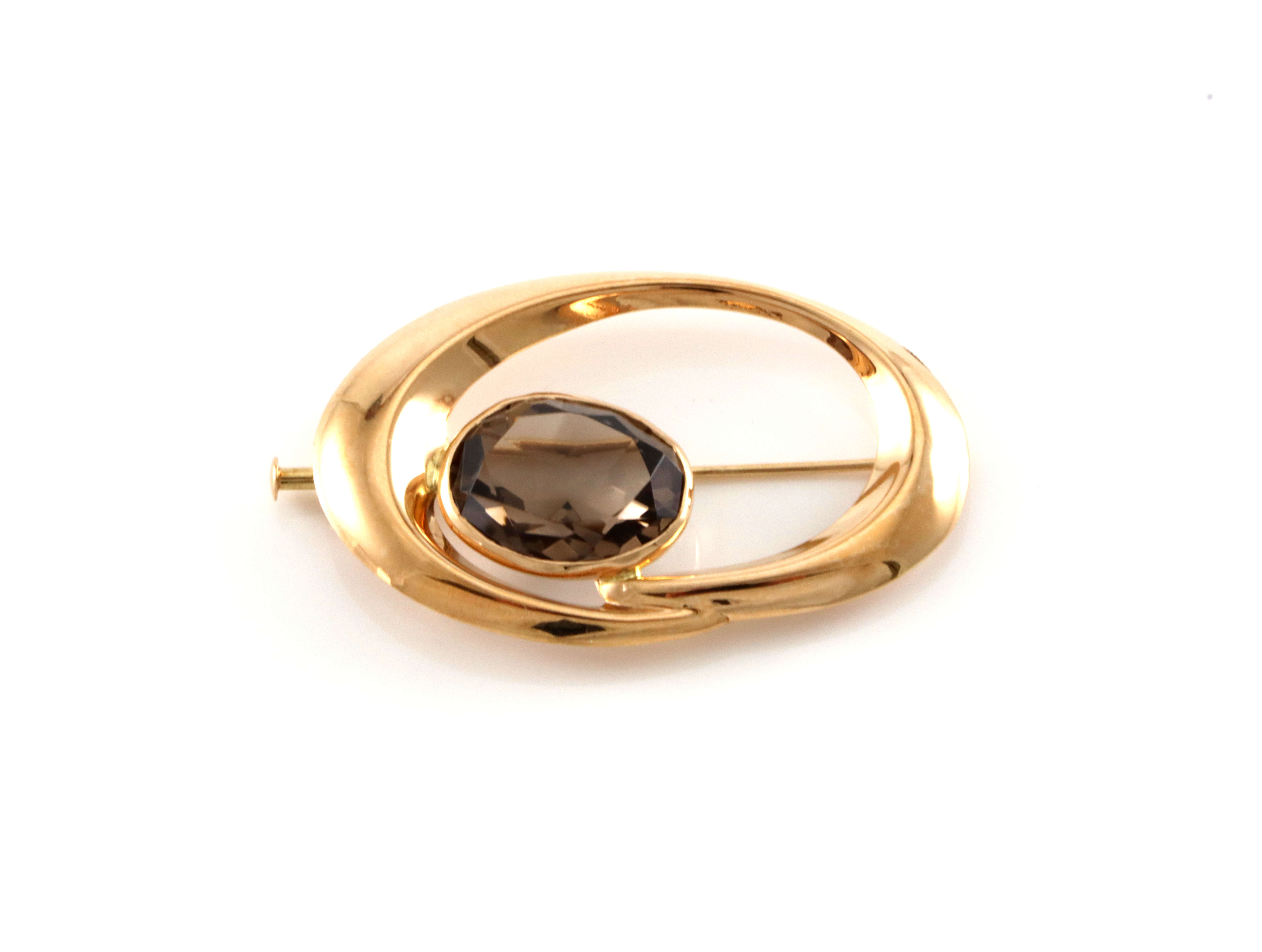 Kul retro brosje med røykkvarts . Stemplet Nils Elvik men trolig finsk