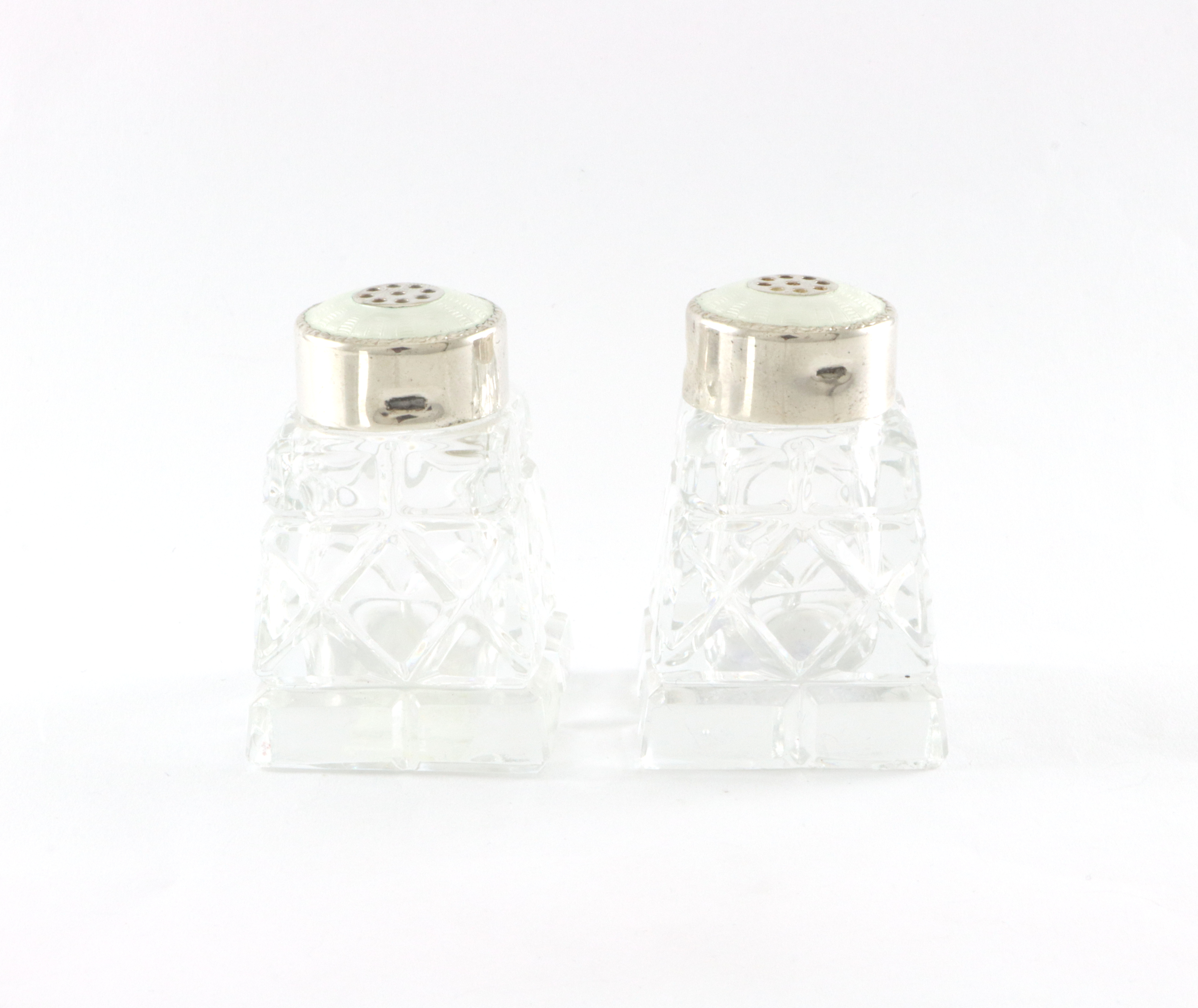 Salt&Pepperbøsser i 925 Sølv og glass/krystall