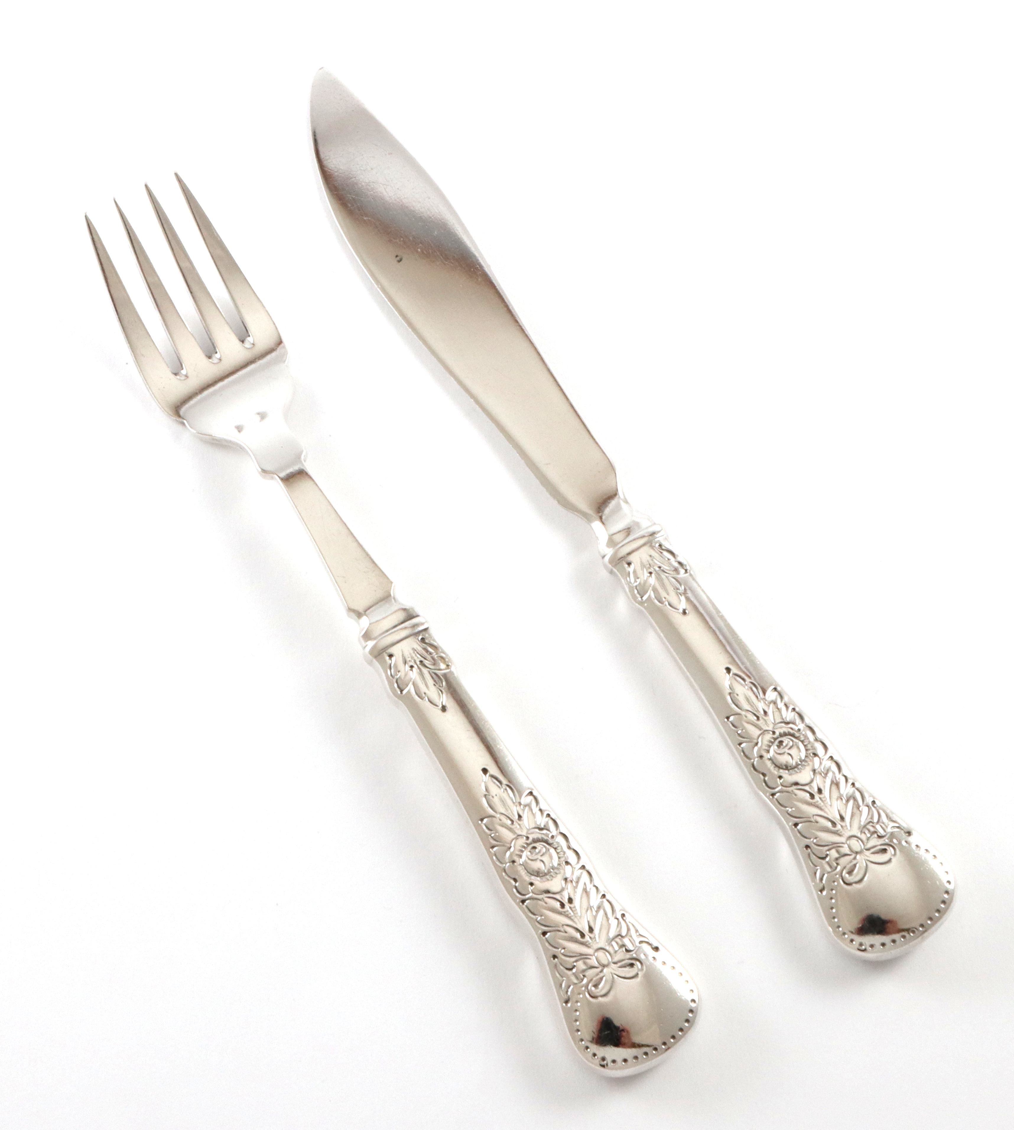 Rose fiskebestikk fra Tostrup i helsølv