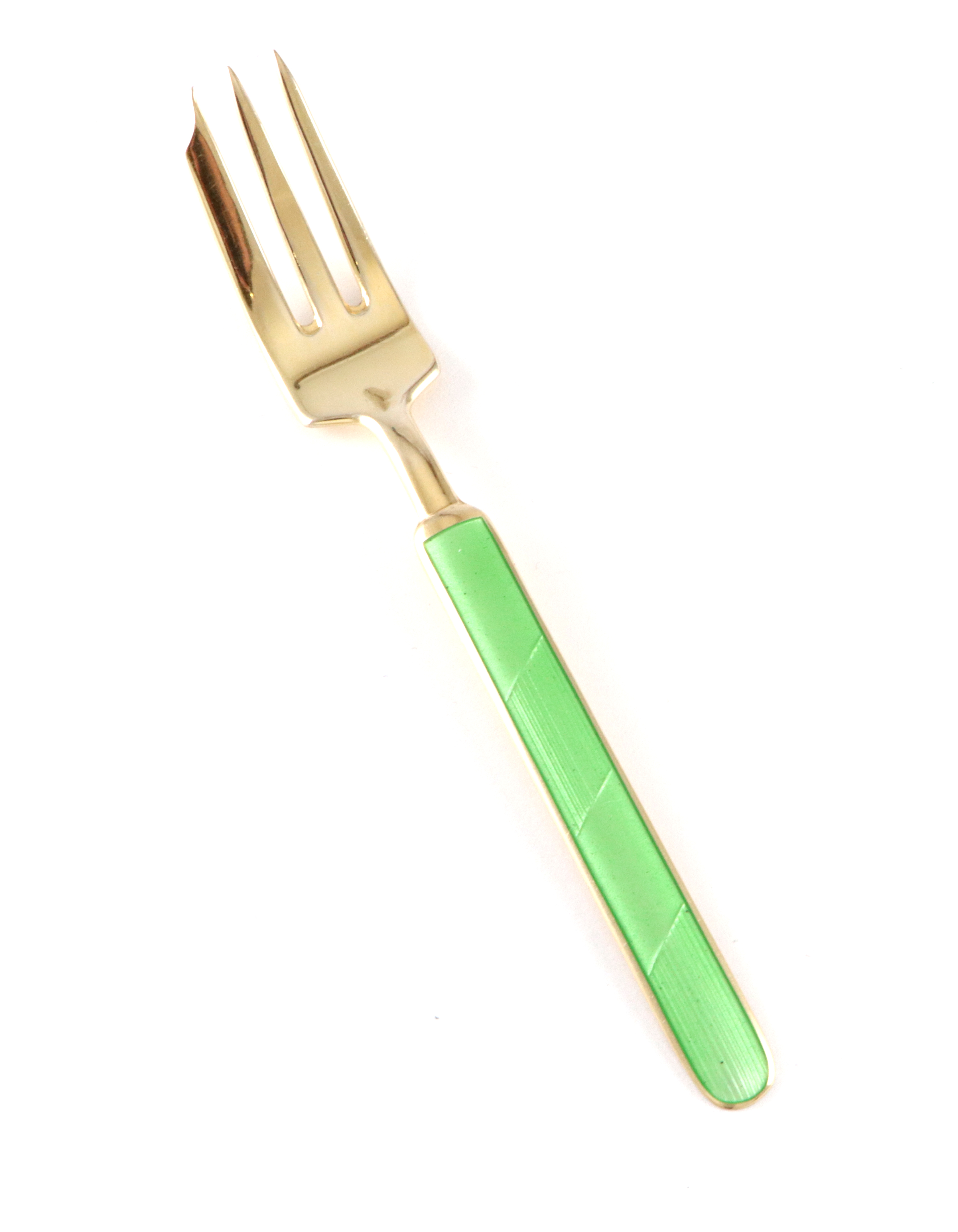 Kakegaffel i sølv og emalje.